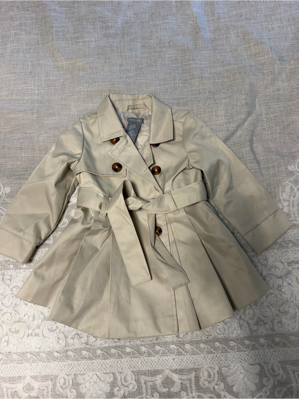 Tahari Girls' Beige Double-Breasted Trench Coat with Belt
